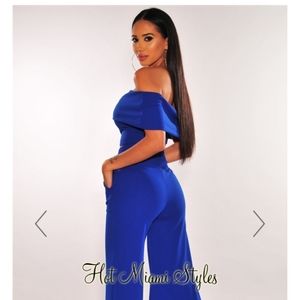 Royal Blue Off Shoulder Palazzo Two Piece Set